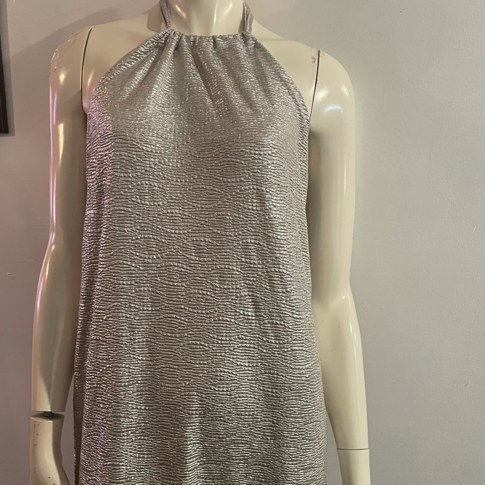 Silver metallic long length halter dress